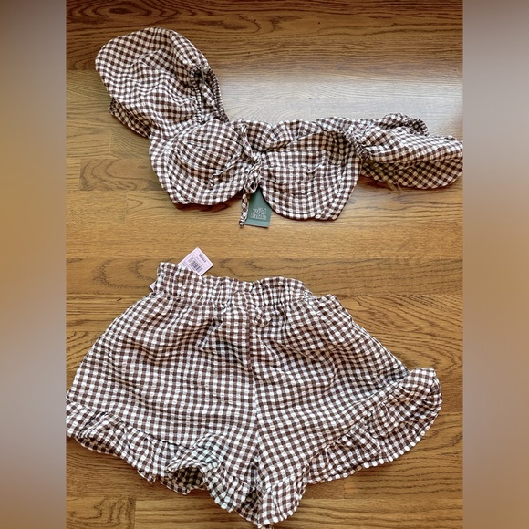 Target nwt  xx small co ord gingham crop top off shoulder shorts - Picture 1 of 1